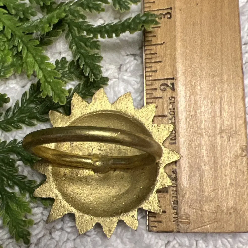 Vintage Gold Napkin Ring Curtain Tie Sun Face Celestial 90s Decor Boho Set of 2
